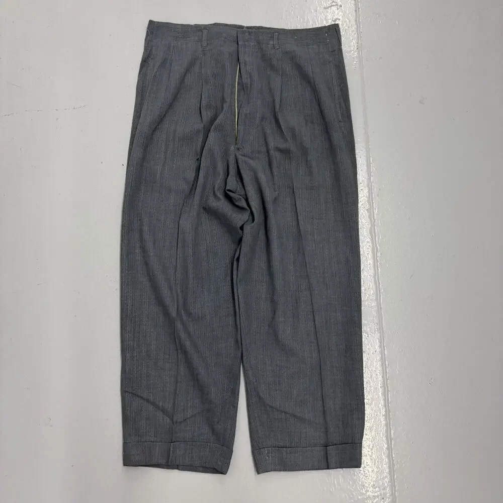 NOS Vintage 50s Blue Cotton Pattern Drop Loop Pants 34x25